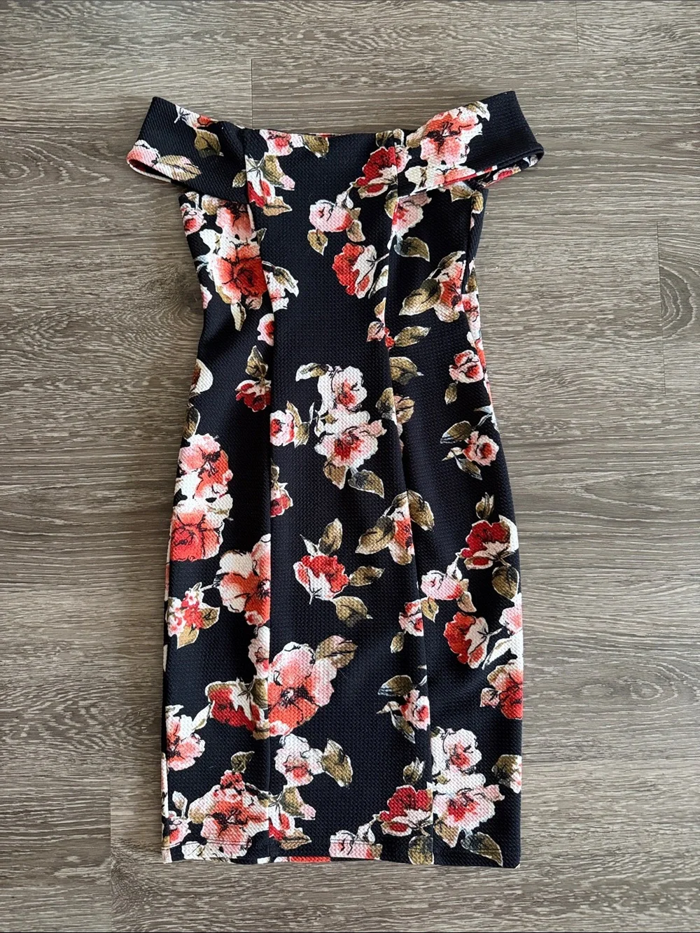 Love Chelsey Off Shoulder Black Floral Bodycon Dress